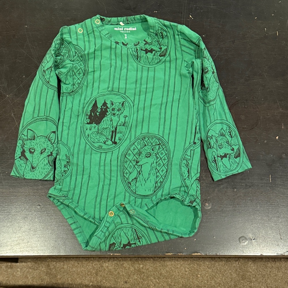 Mini Rodini Emerald Green Fox Circle Print Bodysuit